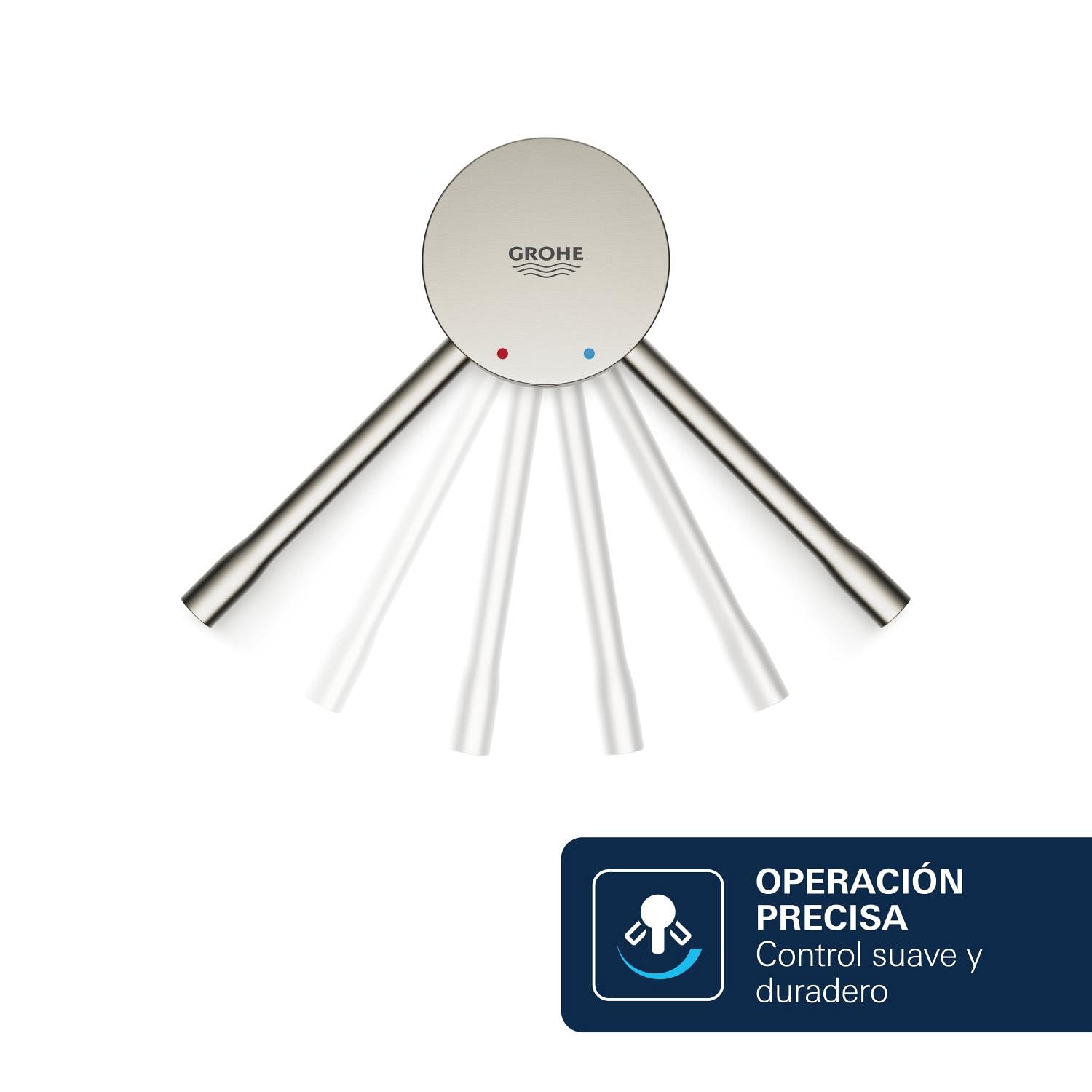 GROHE Essence – Grifería de lavabo, ahorro de agua (Grifo para el baño, 17 cm de altura, grifería de baño con acabado duradero, fácil instalación en el lavabo), acero inoxidable (SuperSteel), 23590DC1
