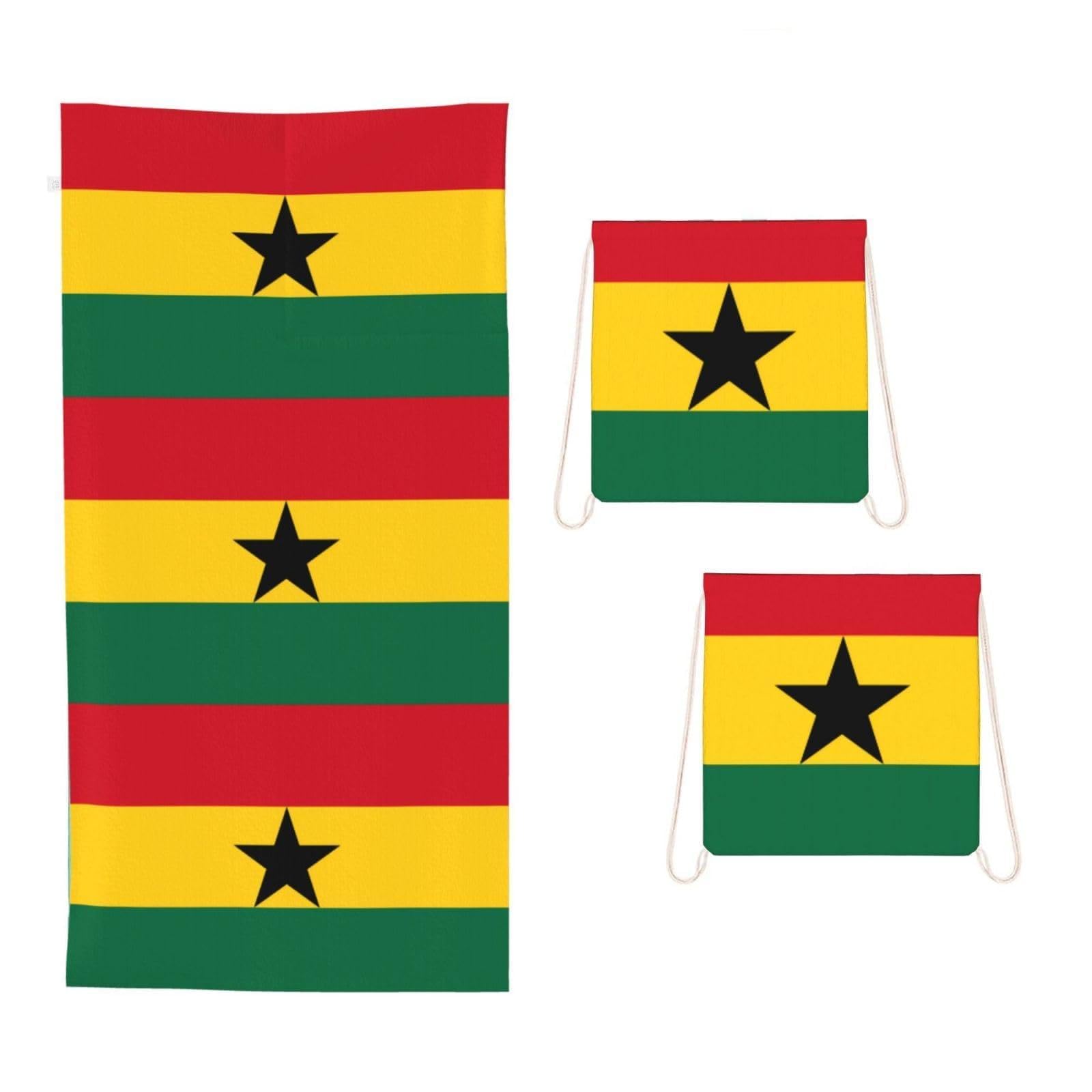 CNTDBU Flag of Ghana 2 in 1 Packable Towel Bag-Large Beach Towel with Stuff Sack, Super Absorbent Microfiber Travel Towel for Pool