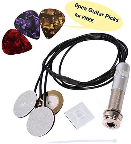 OneflyskySelf-adhesive Pickups Piezo Transducer, 3 in 1 Microphone Contact & Endpin Jack 1/4" for Electronic Acoustic Guitar Violin Ukulele