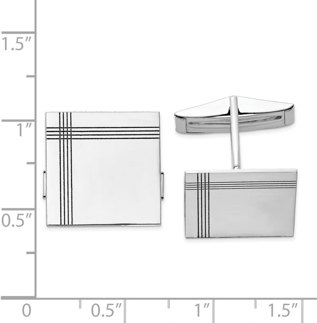 14k White Gold Solid Polished Square With Line Design Cuff Links 17x17mm Wide Cuff Link for Men