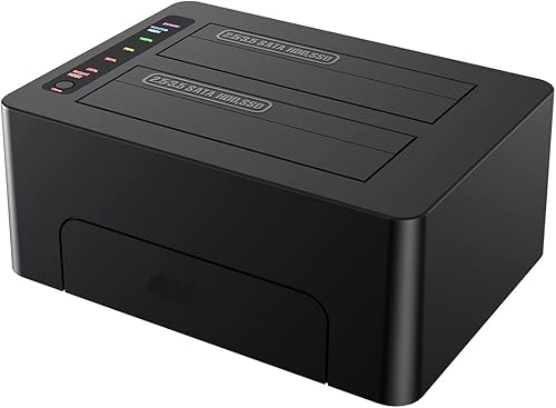 Estación de acoplamiento de disco duro externo USB 3.0 a SATA de doble bahía para HDDSSD de 2.5 o 3.5 pulgadas. Compatible con duplicador de clones