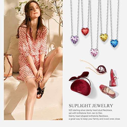 925 Sterling Silver Pendant Necklaces for Women, Heart/Round Birthstone Necklaces Birthday Jewelry for Mother Wife Daughter (with Gift Box)3