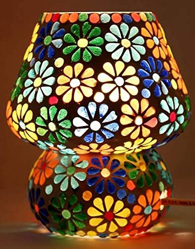 Handicraft Mosaic Table Lamps Mushroom Shape Glass Turkish Table Lamp for Home Decor (Small) (VJ014)-image-19