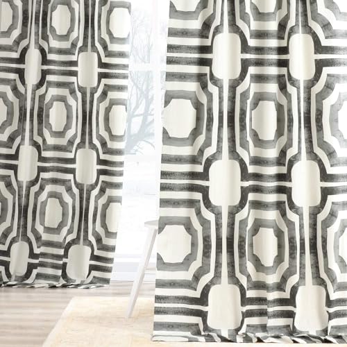 Image of HPD Half Price Drapes Geometric Printed Curtains 108 Inches Long Luxury Cotton Curtains (1 Panel) Room Darkening Window Curtains for Bedroom & Living Room, 50W x 108L, Mecca Geometric Steel