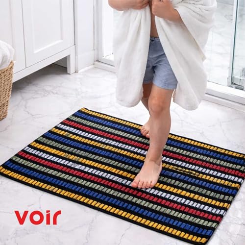 Image of Voir Door Mat Set of 2, Anti-Skid Cotton Blend Kitchen Rugs, 60 x 40 cm, Multi Color Mix N Match Design, Super Absorbent Quick Dry Bath Mat, Soft Cotton Door Mat for Bathroom, Shower & Wash Area