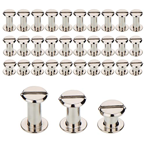 Tecunite 75 Pieces Screw Post Metal Chicago Screws Binding Screw Leather Screw Nail Rivet Button Solid Belt Tack Screw, 1/4, 3/8 And 1/2 Inch, Silvery #TOP19