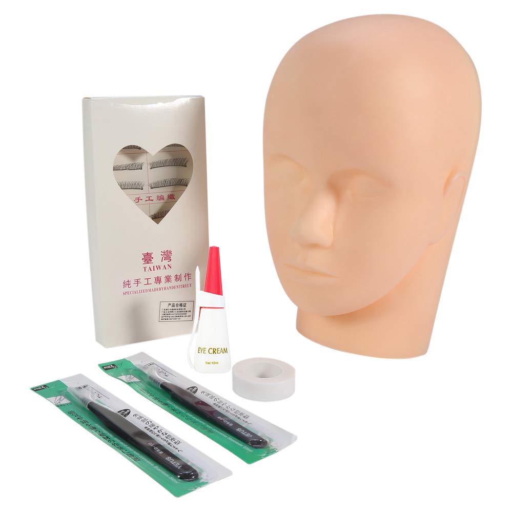 Kits de entrenamiento de extensión de pestañas con cabeza de maniquí pestañas falsas pinzas rectas pegamento labial cosmetología facial práctica de tatuaje