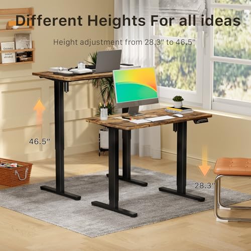 Image of JOY worker Small Electric Standing Desk, 40 inch x 20 inch Whole Piece Height Adjustable Table with Memory Controller, Black Sit to Stand Desk Workstation for Home Office, Rustic Brown