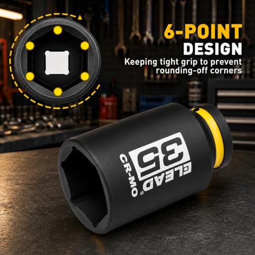 Image of ELEAD 35 mm Socket 1 /2 inch Drive Deep Impact Socket, Metric 6 Point 1 /2-inch Drive Impact Axle Nut Sockets, CR-MO Nut Socket Set, Oil Filter Sockets, Tools for Easy Removal of Axle Shaft Nuts