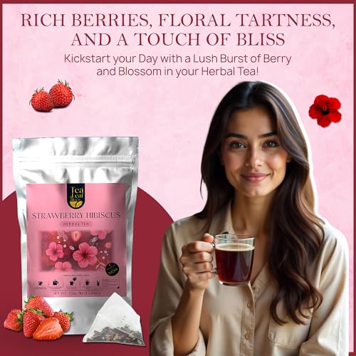 Image of Tealeaf & Co. Strawberry Hibiscus Tea Bags Blended with Fresh Herbs and Spices - Herbal Tea Bags with Organic Spices, Berries & Dried Hibiscus Flower Extract - Low Caffeine - Gluten Free - 50 Teabags