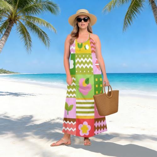 Vestido de cuadros multicolor de corte holgado sin mangas para mujer 4