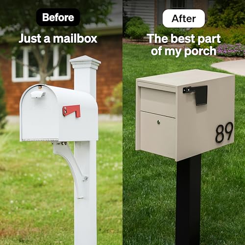 Image of Adoorn Lockable Post Mount Mailboxes for Outside - Large Anti-Theft Locking Mailbox for Packages and Letters - Weatherproof Construction - Durable Steel - 15.5 inch H x 12 inch W x 18.5 inch D - Sandstone