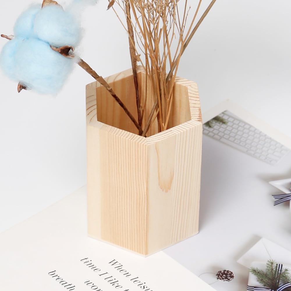 3 Piezas Madera Portalápices PortaláPices De Madera GeoméTricos | Cilindro Hexágono Cuadrado Para Papelería Brochas de Maquillaje Escritorios Ideal para estudiantes y profesionales de oficina