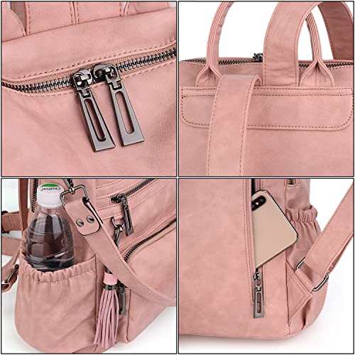 Image of UTO Women Backpack Purse Leather Vegan Ladies Fashion Designer Rucksack Convertible Travel Shoulder Bag with Tassel