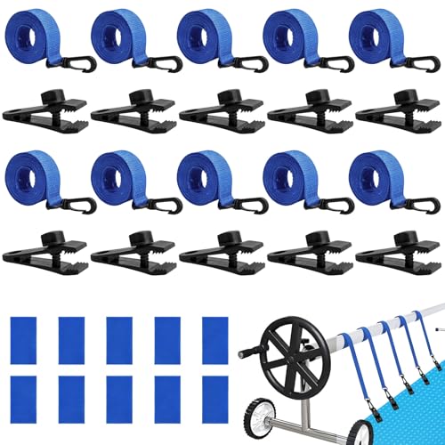 Bandas de Sujeción,10 Piezas Kit de Fijación de Carrete de Cubierta Solar,Enrollador de Piscina,Correas de Fijación de Rodillo,Correas de Sujeción,Kit de Cinturón para Piscina de Tierra