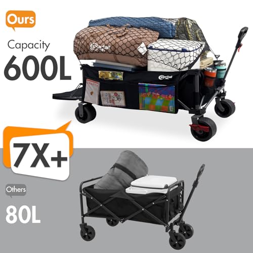 Image of Portal 26 inch Extra Wide 55 inch Long Foldable Wagon with Tailgate, Large 600L Collapsible Wagon with Cargo Net, 500 LBs Heavy Duty Utility Cart with Big All-Terrain Wheels for Beach, Camping, Sports, Dogs | 26 inch Extra Wide 55 inch Long Wagon with Cargo Net, Heavy Duty Utility Cart with Big All-Terrain Wheels for Beach, Camping, Dogs