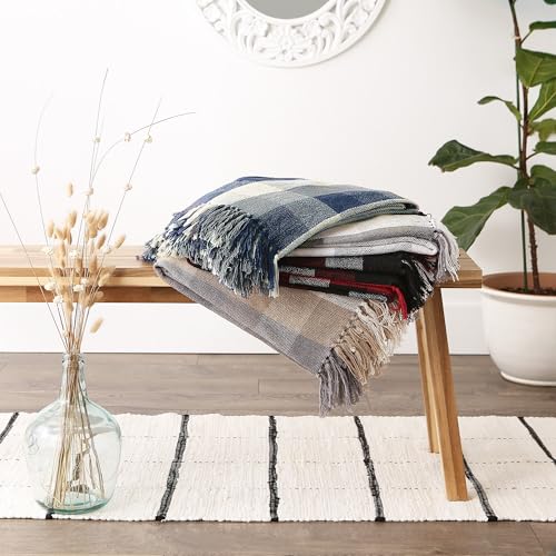 DII Buffalo Check Collection Rustic Farmhouse Throw Blanket with Tassels, 50x60, Tri Color, French Blue by DII - Used condition - Image 5