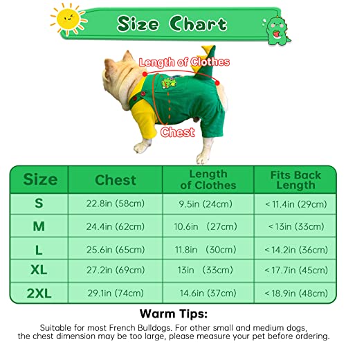 Dinosaur Costume For Dogs, Puppy Halloween Christmas Cosplay Onesie, Funny Comfortable Cotton Overalls Green French Bulldog Shirt Jumpsuit, S #TOP3