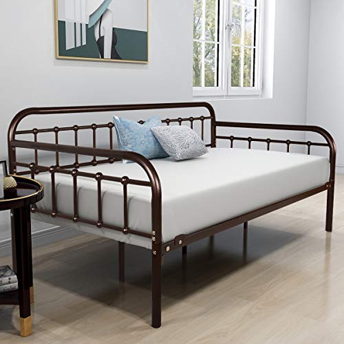 Homerecommend Metal Daybed Frame Twin Metal Slats Platform Base Box Spring Replacement Bed Sofa For Living Room Guest Room (Twin, Dark Copper) #TOP1