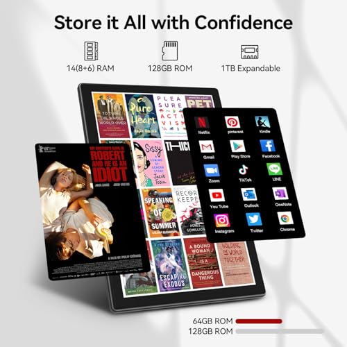 Image of Tablet with Dual 4G Cellular, 2025 Octa-Core Android 13 Tablet, 14(8+6) GB RAM 128GB ROM 1TB Expand Tablets 10 inch, 2.4G /5G WiFi Tablet with Keyboard, Octa-Core, 13+8MP Camera, 8000mAh, GPS