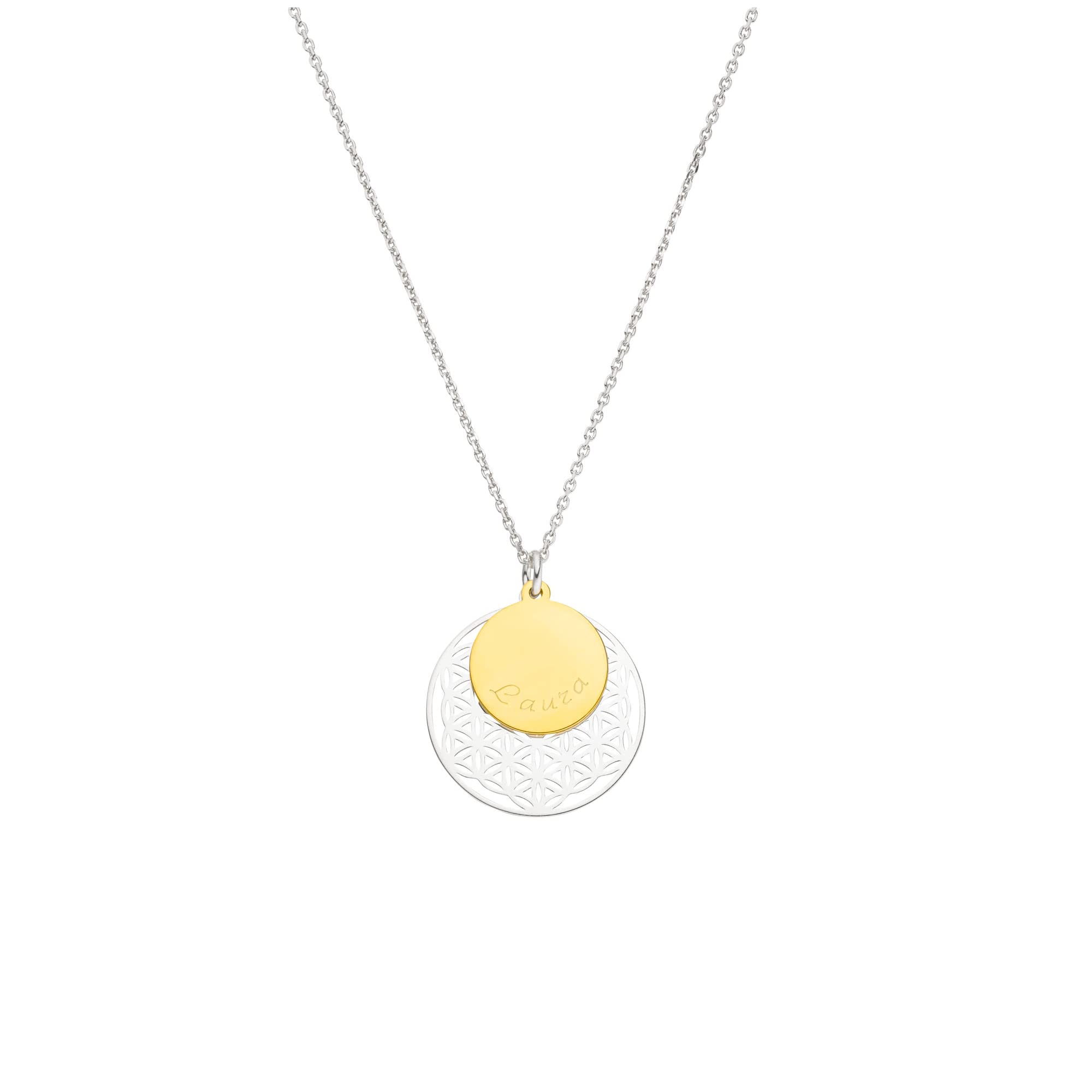 Lebensblume Halskette bicolor mit Gravur - 925 Silber teils vergoldet - personalisierbar