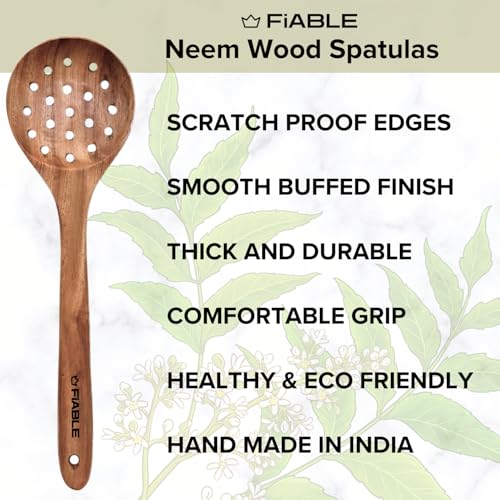 Image of FiABLE Pure Neem Wood Spatula Set for Cooking, Frying & Serving | No Polish | Naturally Antimicrobial & Non Stick - Flip & Cook Set of 4