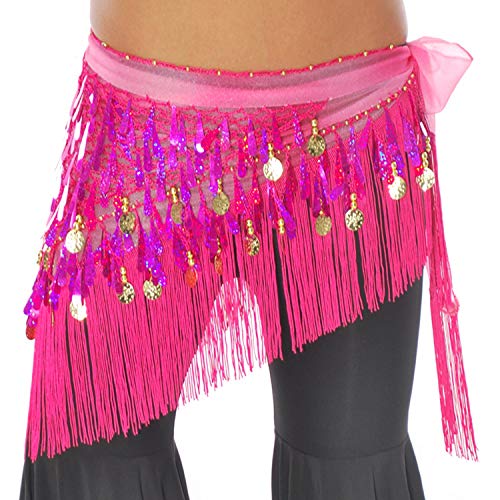 Image of VRITRAZ Women's Chiffon Belly Dance Hip Scarf Waistband Belt Skirt Mixed Colors Sequence Beads and Coins