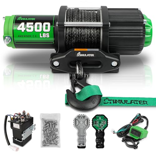 Image of STIMULATER 4500LB ATV Winch, with Synthetic Rope, with Wireless Remote and Wired Switch,Hawse Fairlead&Hook,IP67 Waterproof,Suitable for Most ATVs