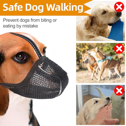 Große Maulkorb, Netzmaulkorb Weicher, Hundemaulkorb Verstellbare für Mittelgroße und Große Hunde, Atmungsaktiv Maulkorb Reflektierende, Hunde Mesh Prevent Beißen Kauen
