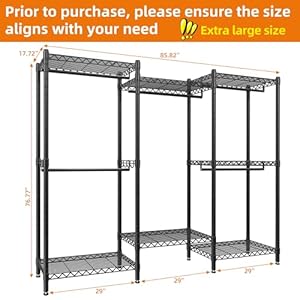 Portable Wardrobe Rack, 7 Tiers Wire Shelving Black Garment Rack, Compact Extra Large Clothing Racks Metal with 5 Hanging Rods, 2 Side Hooks for Hanging Clothes Portable Wardrobe Rack 7 Tiers Wire Shelving Black Garment Rack Compact Extra Large Clothing Racks Metal with 5 Hanging Rods 2 Side Hooks for Hanging Clothes