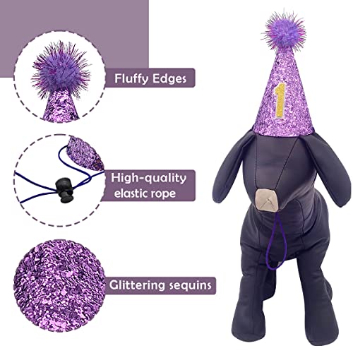 Pet Show Purple Dog 1St Birthday Party Hat For Small Girl Puppies Yorkie 1-Year-Old Cat Hat Adjustable Headband Grooming Hair Accessories Costumes For Medium Dogs Cats #TOP2