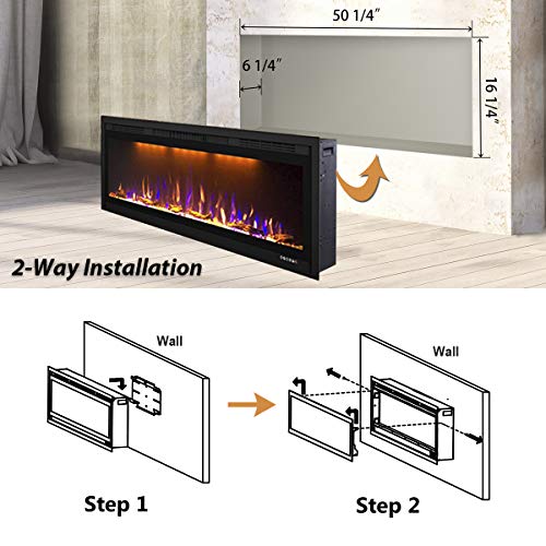 Valuxhome 50" Royal Slim Electric Fireplace Built-In With Remote Control,750/1500W #TOP2