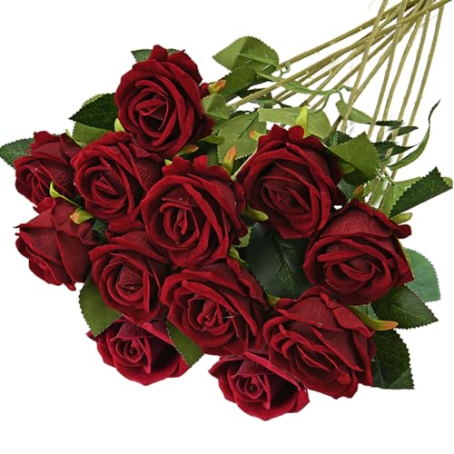 RXKFIGX 12 Piezas Rosas Flores Artificiales de Seda 51 cm Rosas Artificiales Rosas Falsas de Tallo Largo Realista Largo Tallo Rosas Artificiales para Bodas,Hogar,Jardines,Hoteles,Oficinas（Claret）