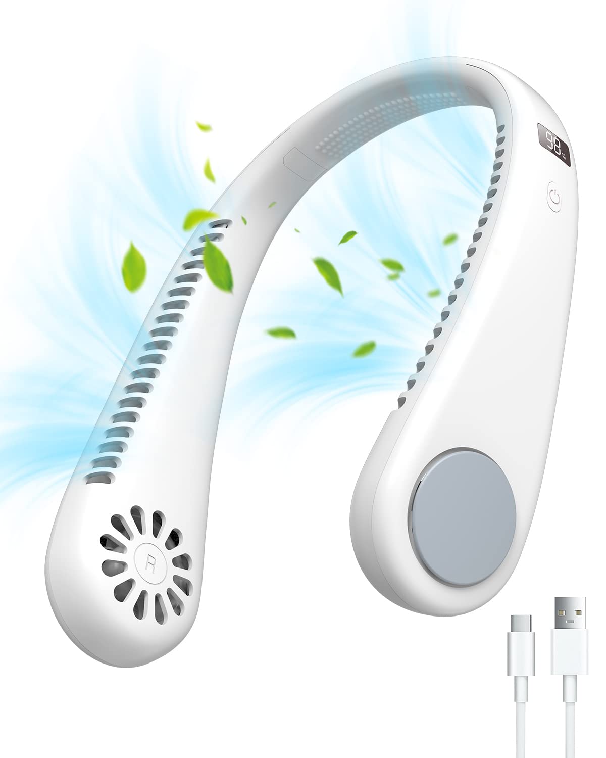 JR JUMIAR Portable Neck Fan Bladeless with 360° Airflow, 5200 mAh Rechargeable Hands Free Bladeless Fan, Low Noise Wearable Fan, 4-Speed Adjustable Hanging Neck Fan for Travel Sports Outdoor Indoor