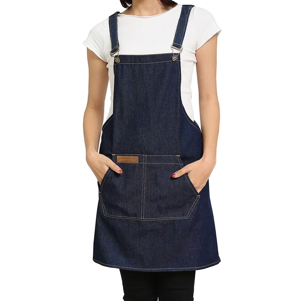 Watwass Color 2 Sleeveless Apron For Waiters Denim Chef Aprons With Pockets Work College Bistro Restaurant Catering