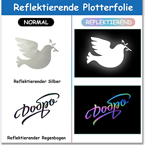 FOSER Plotterfolie Textil, Reflektierende Regenbogen-Plotterfolie 30,5cm×1,5m Heat Transfer Vinyl, Textil Bügeltransferfolie, für DIY T-Shirt, Stoffe (Reflektierender Silber)