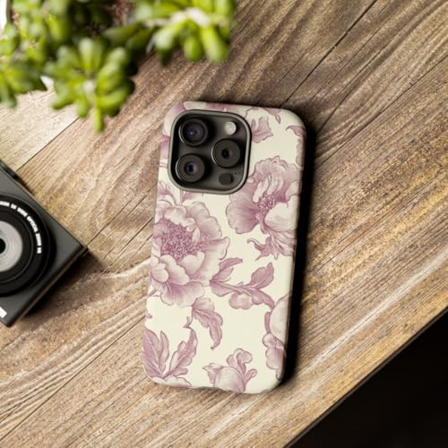 Coque iPhone 15 Pro fleurie bordeaux rigide mate style victorien