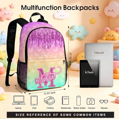 Image of Custom Backpack for Girls Personalized Kids Backpacks Back to School Set | Kid Customized Toddler Girl Backpack with Lunch Bag Book Bag Kindergarten Prek Preschool Gifts Rainbow Butterfly