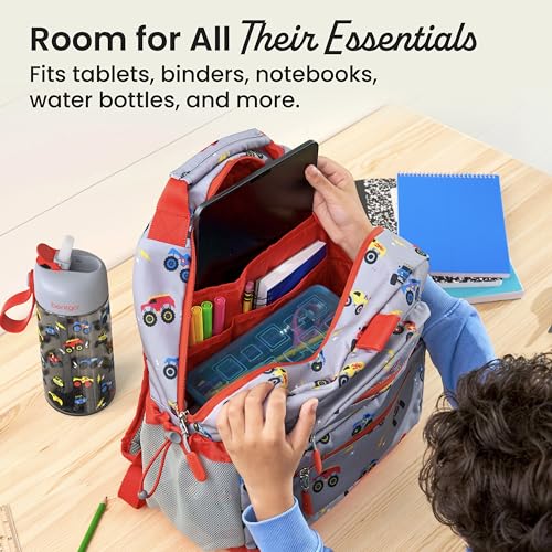 Image of Bentgo Kids Backpack - Lightweight 14 inch Backpack in Fun Prints for School, Travel, & Daycare, Ideal for Ages 4+, Roomy Interior, Durable & Water-Resistant Fabric, & Loop for Lunch Bag (Trucks)