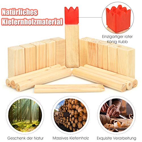 COSTWAY 21 TLG. Kubb Spiel Wickingerschach Holz Familie Game Holzspiel Outdoor Spiel, Wurfspiel für Kinder und… – Bild 4