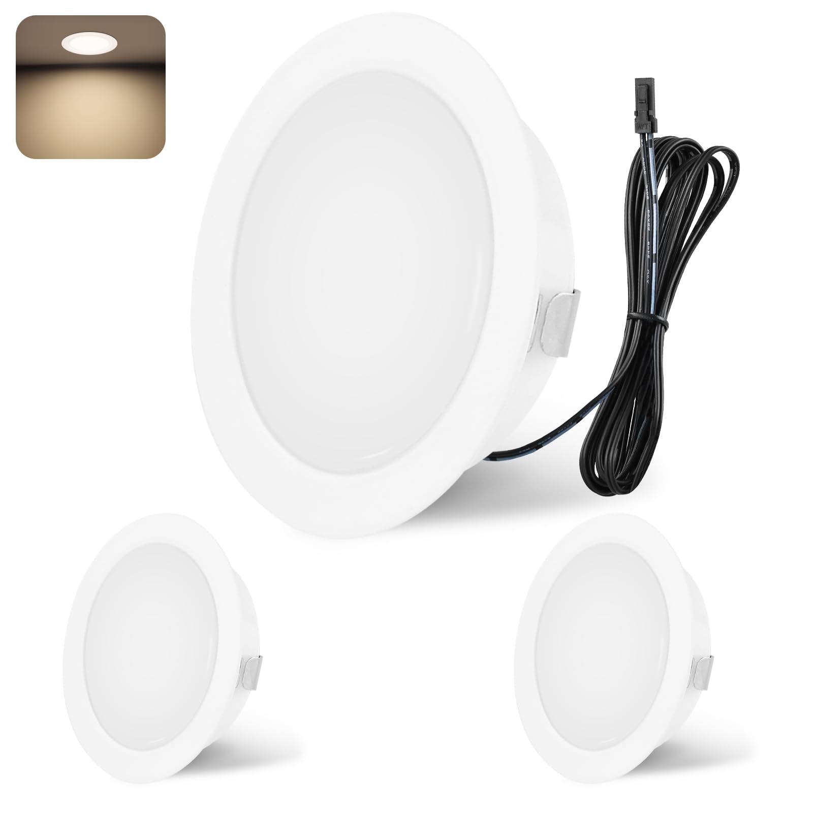 YindaLux Einbaustrahler LED 12V 4000K Neutralweiß LED Spot Dimmbar 3W Einbauspots 55-58mm lochmass Einbauleuchten für Wohnwagen Küche Kleiderschrank Aluminium Weiß 3er Set