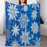 GSAEIMCT Überwurfdecke Weihnachts-Flanelldecke Blau Weiß Linie Schneeflocken Für Erwachsene,Tagesdecke Sofadecke 3D-Druck Cartoon-Illustration Fleecedecke,Sofa,Couch,Schlafzimmer 130X150Cm