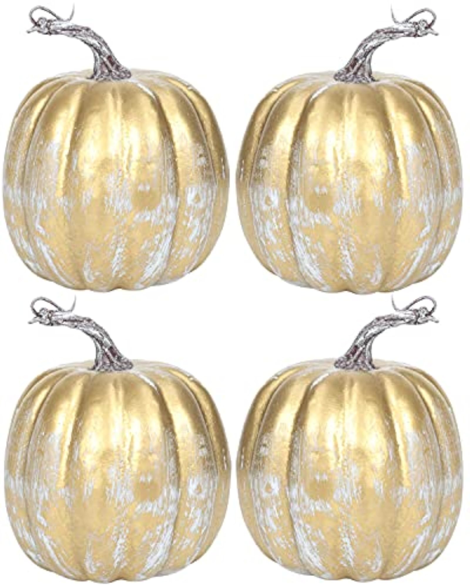 6 Inch Mid Gold Plastic Pumpkins for Fall Decor, 4PCS