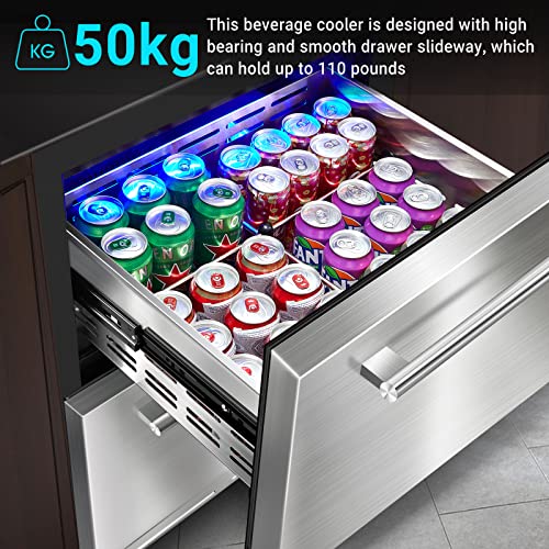 Bodegacooler 24 Inch Under Counter Double Drawer Fridge, Indoor And Outdoor Beverage Refrigerator, Weather Proof Stainless Steel Beverage Fridge For Home & Commercial Use, Built-In And Freestanding #TOP5