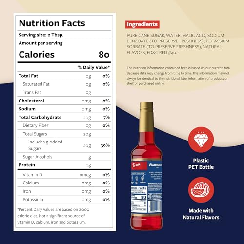 Image of Torani Watermelon Syrup for Drinks, Flavoring for Sodas and Cocktails, Pump Included, 25.4 Oz