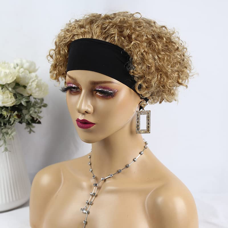 Short Curly Human Hair Wigs Pixie Wig Human Hair #27 Headband Wigs for Black Women 180% Density Headband Wigs Human Hair 6"