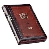 KJV Holy Bible, Compact Faux Leather Red Letter Edition - Ribbon Marker, King James Version, Burgundy/Saddle Tan, Zipper Closure