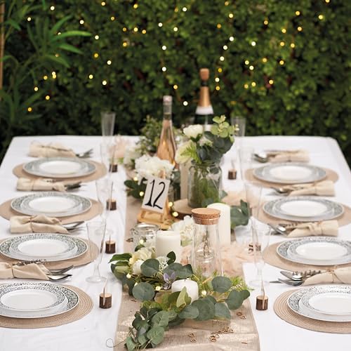 Matana 40 Piatti in Plastica Bianca Premium con Bordo Argento (2 Misure: 20 x 26cm, 20 x 19cm) - Eleganti, Resistenti e Riutilizzabili - Matrimoni, Compleanni, Battesimi, BBQ, Natale, Feste - immagine 3