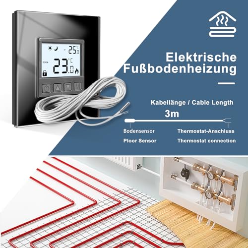 CNBINGO Thermostat Fussbodenheizung Raumthermostat Digital Unterputz für Wasser Boiler Thermostat Heizung Wandthermostat mit Glasrahmen, Weiß