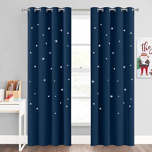 NICETOWN Cortinas opacas para sala de estar de 84 pulgadas de largo, cortinas con aislamiento térmico de estrellas para guardería, cortinas de